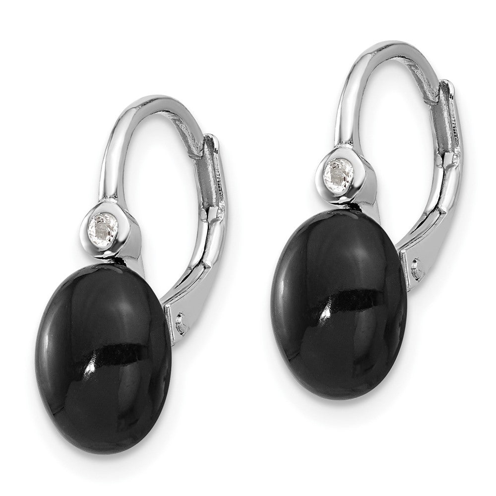 Rhodium-plated Sterling Silver Onyx and .06WT White Topaz Earrings