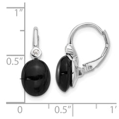 Rhodium-plated Sterling Silver Onyx and .06WT White Topaz Earrings