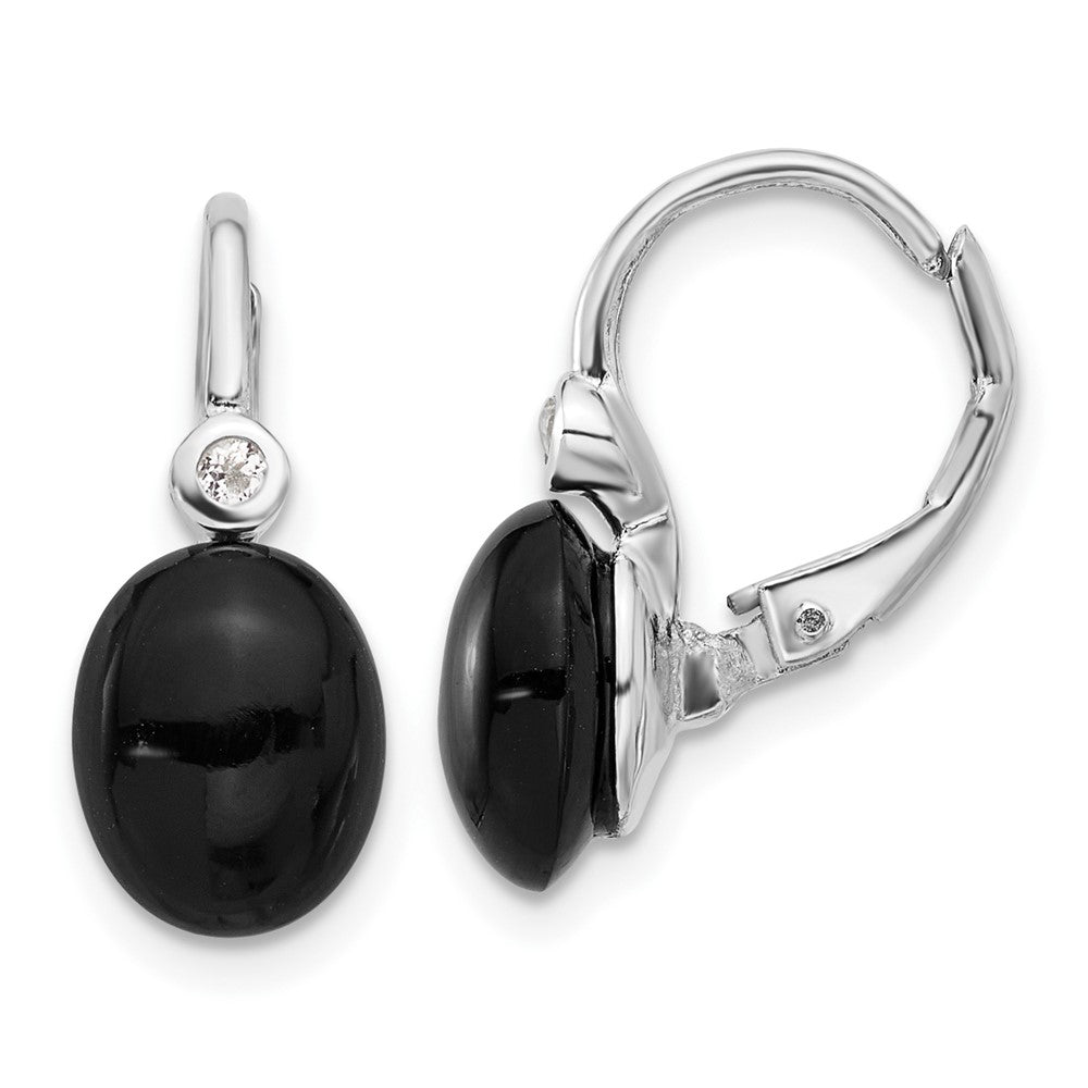 Rhodium-plated Sterling Silver Onyx and .06WT White Topaz Earrings