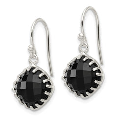 Sterling Silver Polished Checkerboard Onyx Dangle Earrings