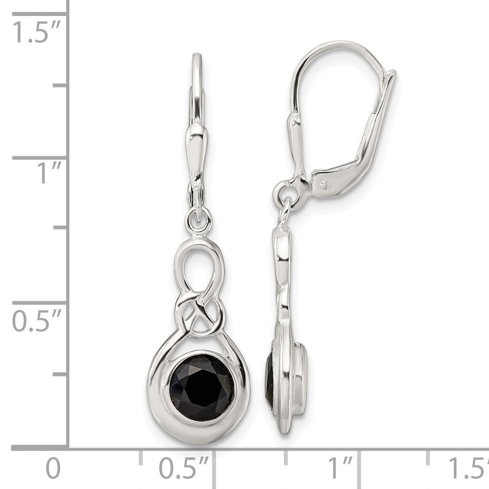 Sterling Silver Polished Onyx Knot Leverback Dangle Earrings