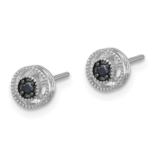 Rhodium-plated Sterling Silver Black Spinel Post Earrings