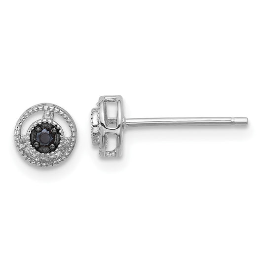 Rhodium-plated Sterling Silver Black Spinel Post Earrings