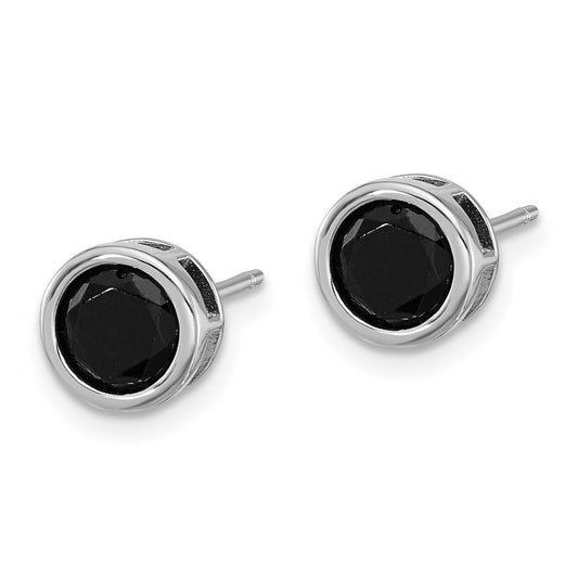 Rhodium-plated Sterling Silver Black Spinel Bezel Post Earrings