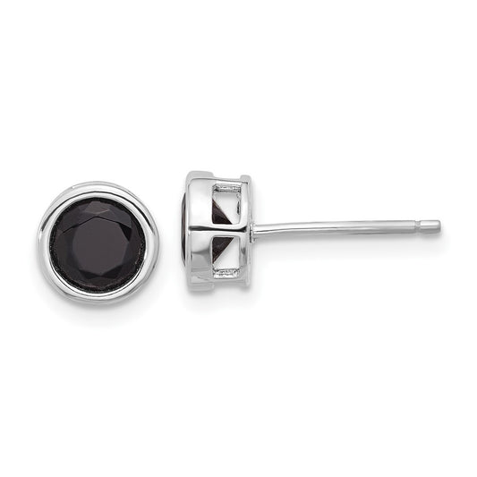 Rhodium-plated Sterling Silver Black Spinel Bezel Post Earrings