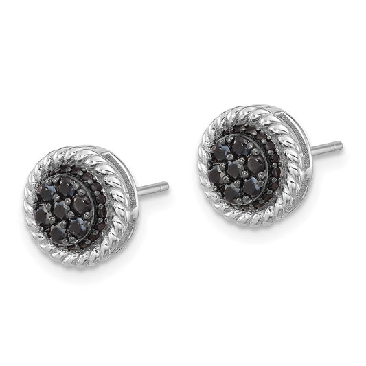 Rhodium-plated Sterling Silver Black Spinel Round Post Earrings