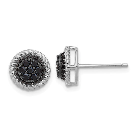 Rhodium-plated Sterling Silver Black Spinel Round Post Earrings