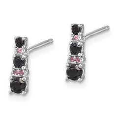 Sterling Silver .36ct Black Spinel .03ct Created White Sapphire Post Earrings