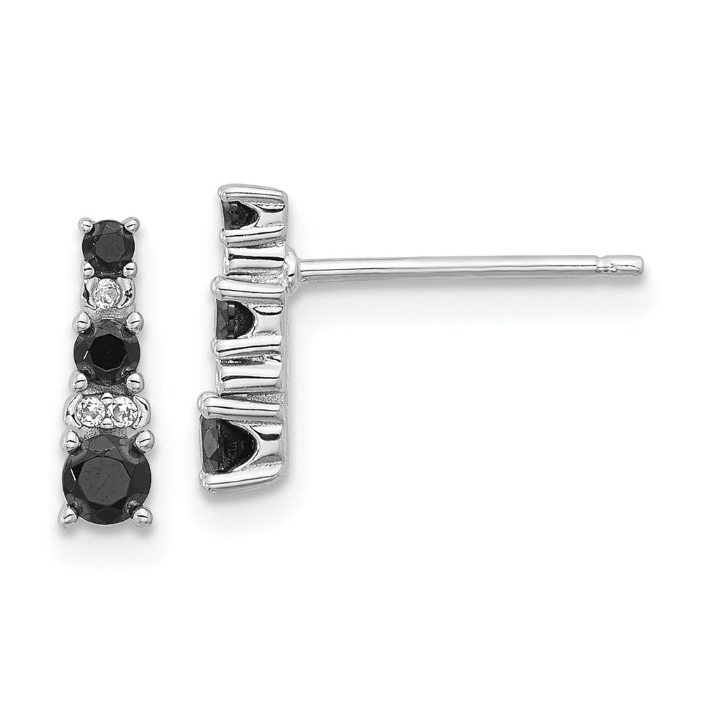 Sterling Silver .36ct Black Spinel .03ct Created White Sapphire Post Earrings