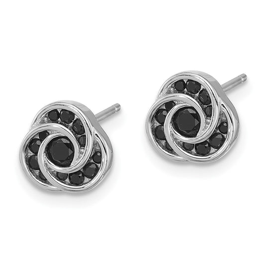 Rhodium-plated Sterling Silver Black Spinel Love Knot Post Earrings