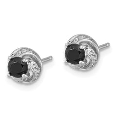 Sterling Silver Rhodium-plated Black Spinel and White Zircon Post Earrings