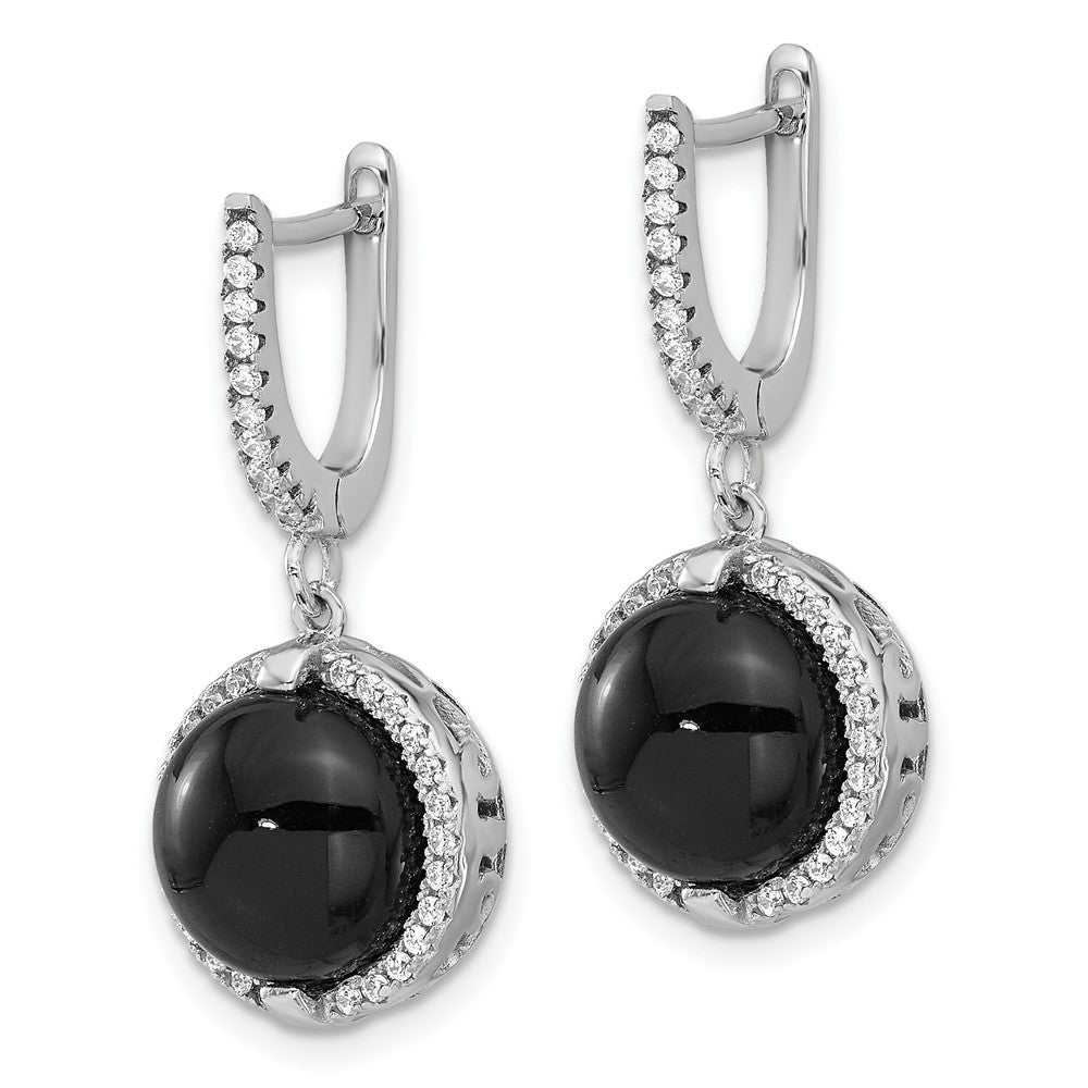 Rhodium-plated Sterling Silver CZ Onyx Dangle Earrings