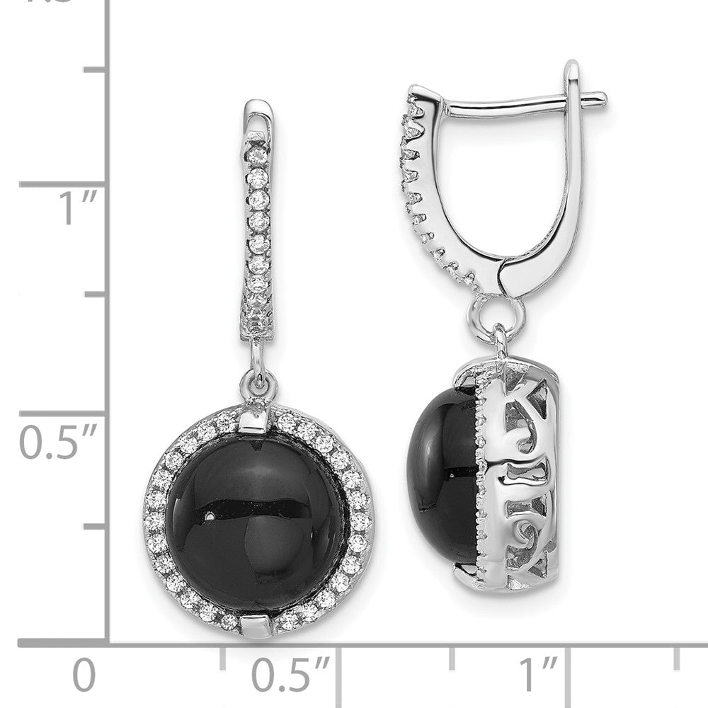 Rhodium-plated Sterling Silver CZ Onyx Dangle Earrings