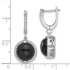 Rhodium-plated Sterling Silver CZ Onyx Dangle Earrings