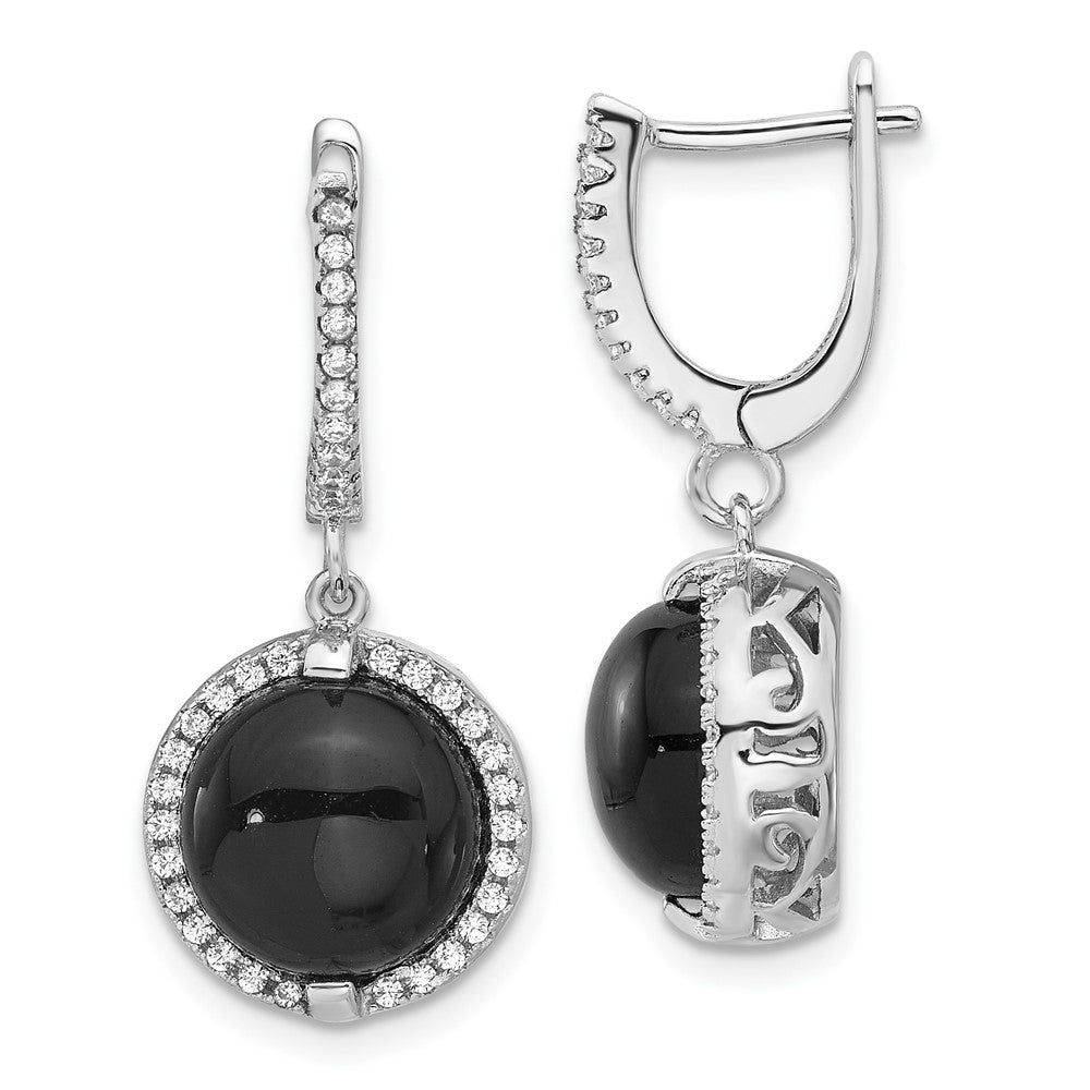 Rhodium-plated Sterling Silver CZ Onyx Dangle Earrings