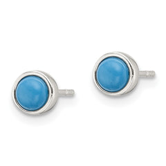 Sterling Silver Polished Turquoise Bezel Stud Earrings