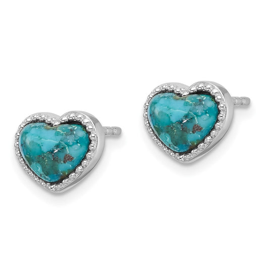 Rhodium-plated Sterling Silver Reconstituted Turquoise Heart Post Earrings