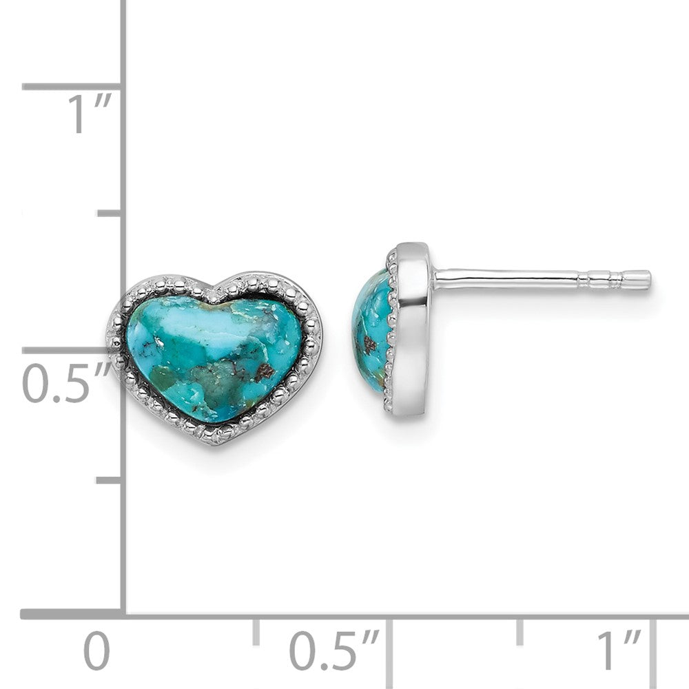 Rhodium-plated Sterling Silver Reconstituted Turquoise Heart Post Earrings