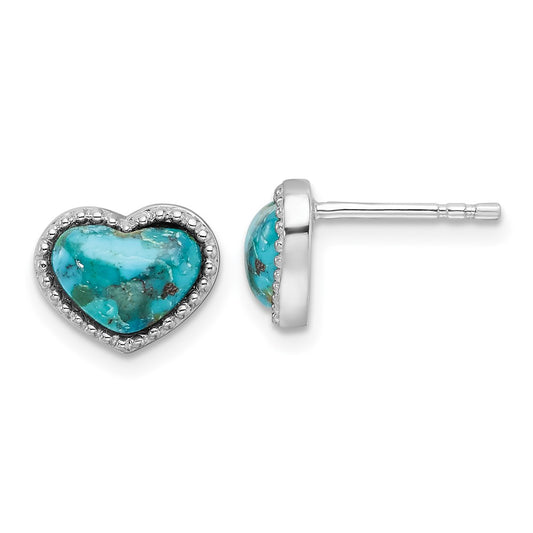 Rhodium-plated Sterling Silver Reconstituted Turquoise Heart Post Earrings