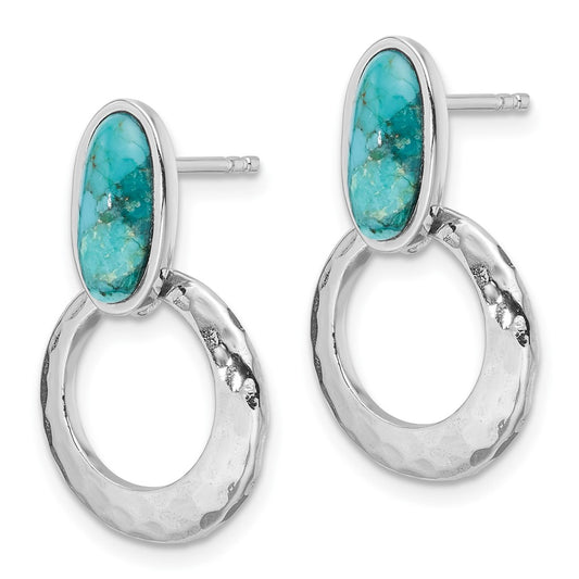 Rhodium-plated Sterling Silver Reconstituted Turquoise Drop Post Earrings