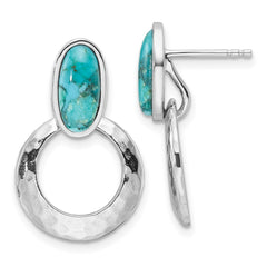 Rhodium-plated Sterling Silver Reconstituted Turquoise Drop Post Earrings