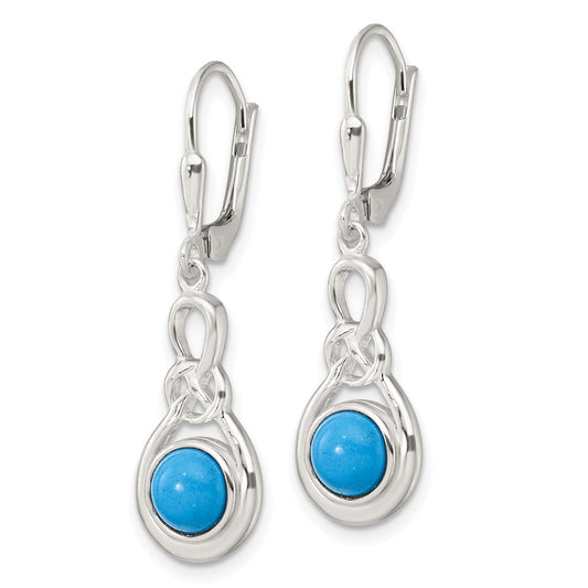 Sterling Silver Polished Turquoise Knot Leverback Dangle Earrings