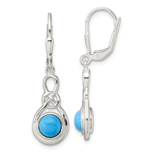 Sterling Silver Polished Turquoise Knot Leverback Dangle Earrings