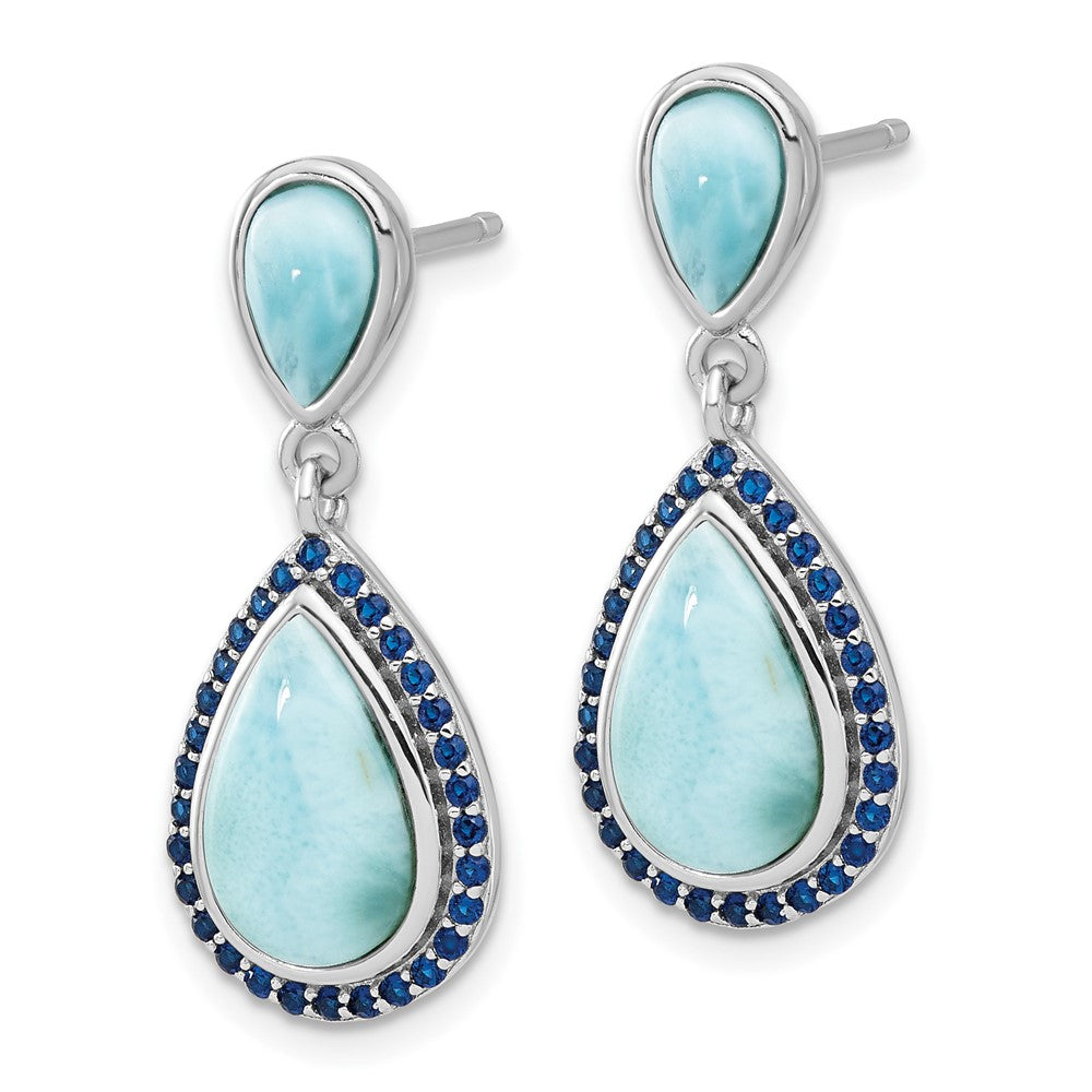 Rhodium-plated Sterling Silver Blue CZ and Larimar Post Dangle Earrings