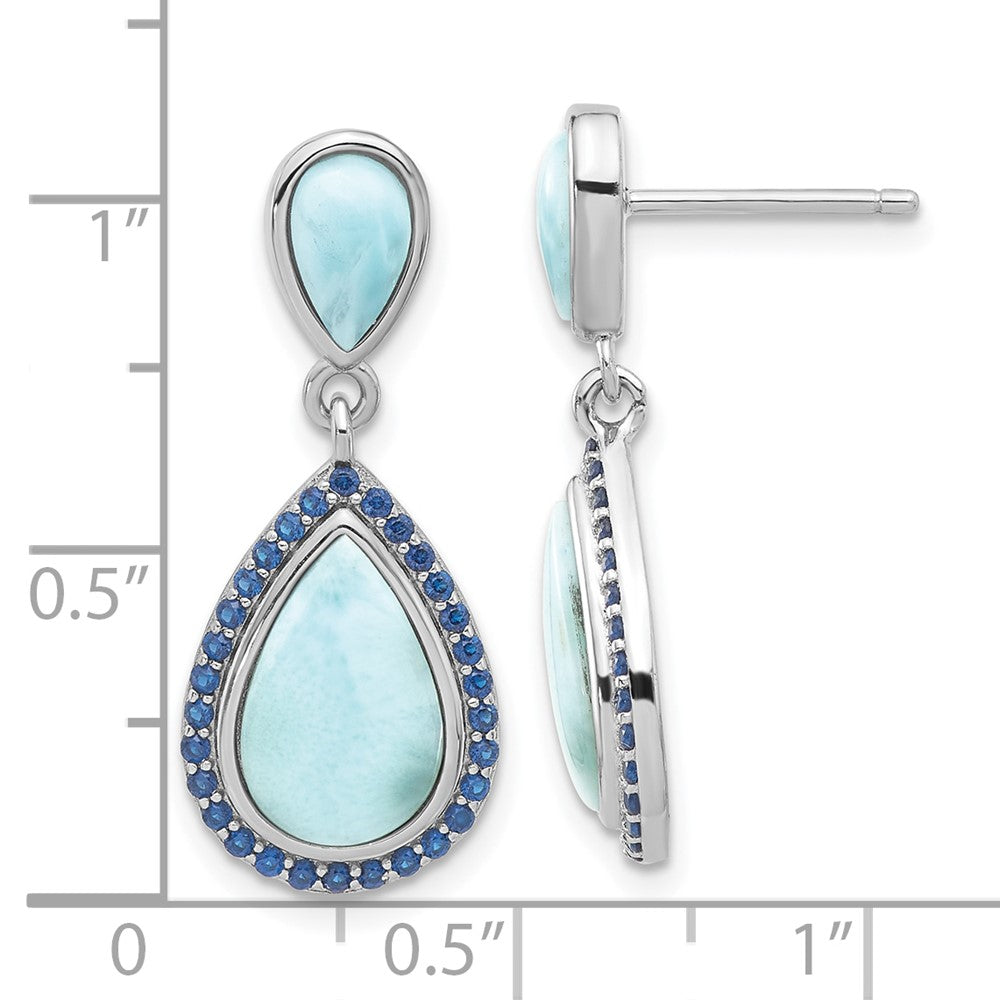 Rhodium-plated Sterling Silver Blue CZ and Larimar Post Dangle Earrings