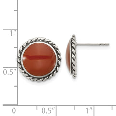 Sterling Silver Oxidize and Polished Carnelian Post Earrings