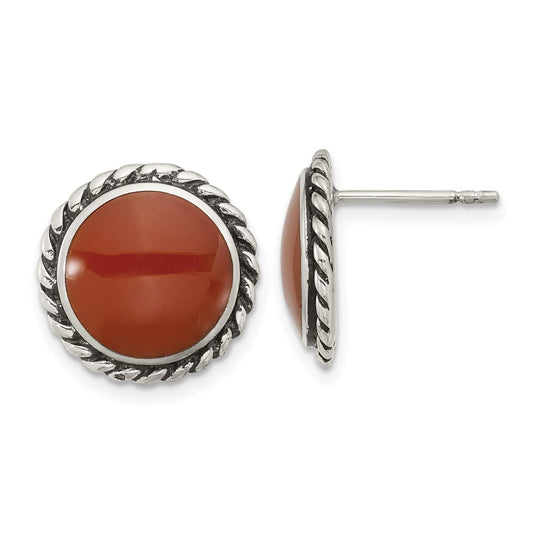 Sterling Silver Oxidize and Polished Carnelian Post Earrings