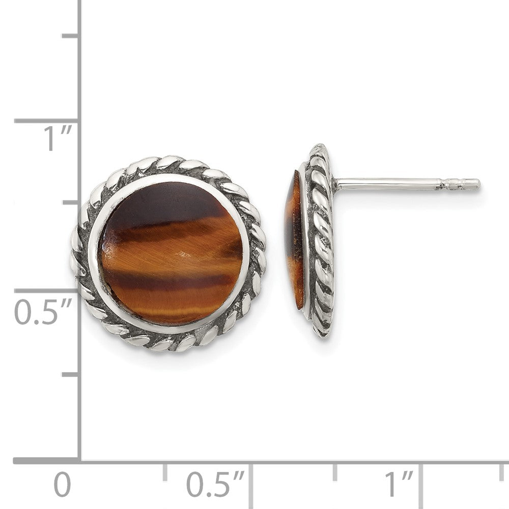 Sterling Silver Oxidize and Polished Tiger's Eye Post Earrings