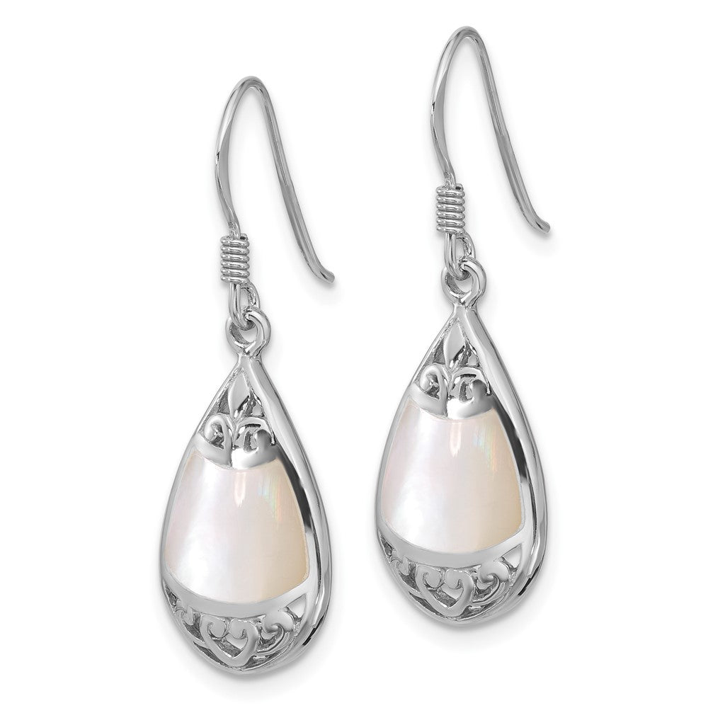 Rhodium-plated Sterling Silver Polished Teardrop Mother of Pearl Earrings