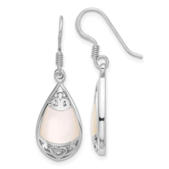 Rhodium-plated Sterling Silver Polished Teardrop Mother of Pearl Earrings