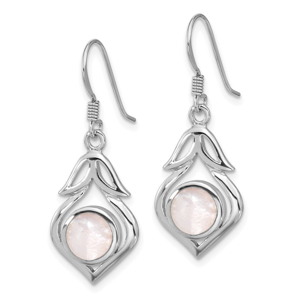 Rhodium-plated Sterling Silver Polished Round Pointed Mother of Pearl Earrings