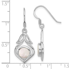 Rhodium-plated Sterling Silver Polished Round Pointed Mother of Pearl Earrings