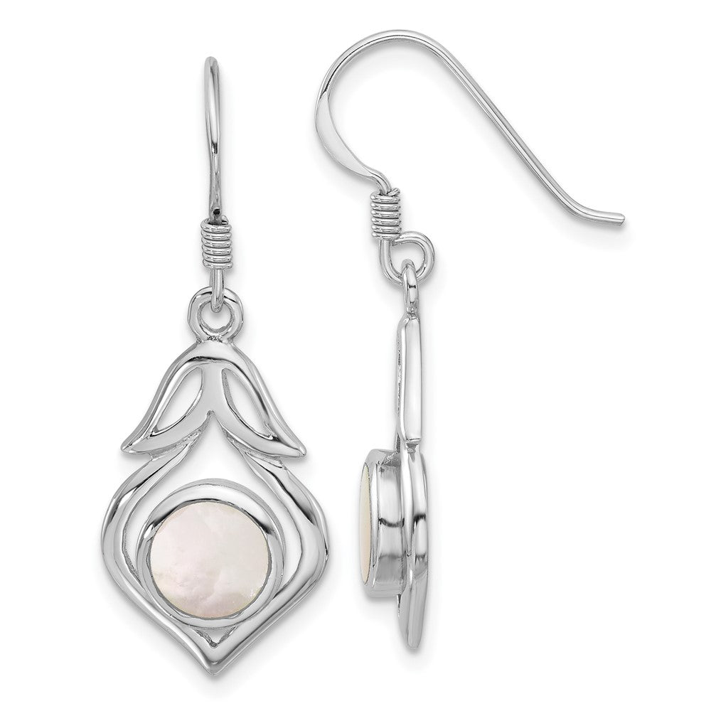 Rhodium-plated Sterling Silver Polished Round Pointed Mother of Pearl Earrings