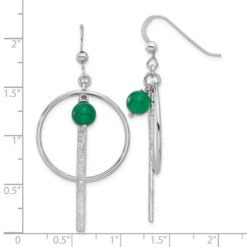 Sterling Silver Green Onyx Circle and Bar Dangle Earrings