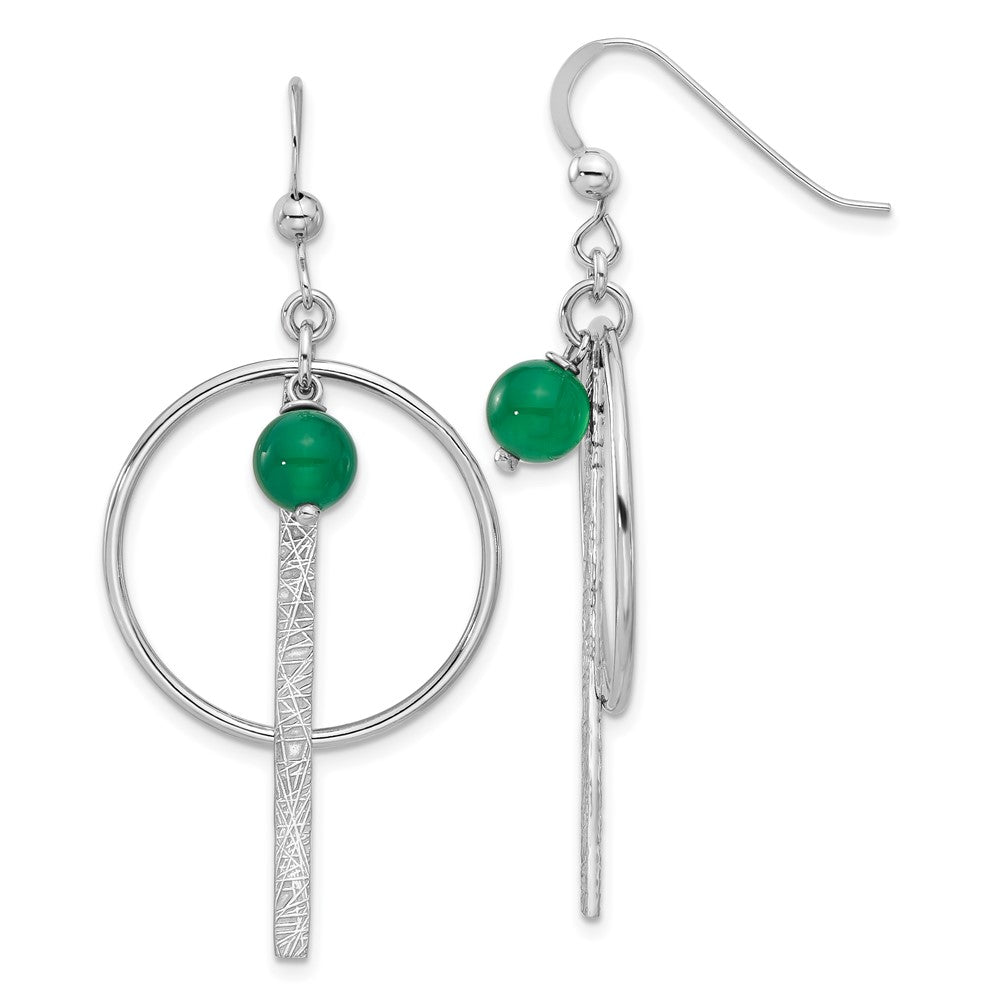Sterling Silver Green Onyx Circle and Bar Dangle Earrings
