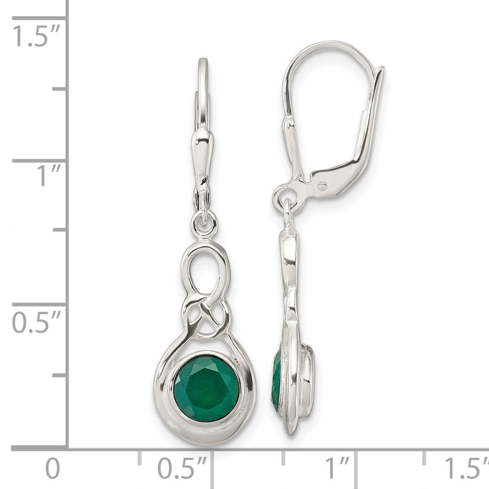 Sterling Silver Polished Green Onyx Knot Leverback Dangle Earrings