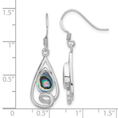 Rhodium-plated Sterling Silver Polished Teardrop with Swirl Abalone Earrings