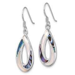 Rhodium-plated Sterling Silver Polished Teardrop Abalone with MOP Earrings