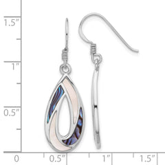 Rhodium-plated Sterling Silver Polished Teardrop Abalone with MOP Earrings