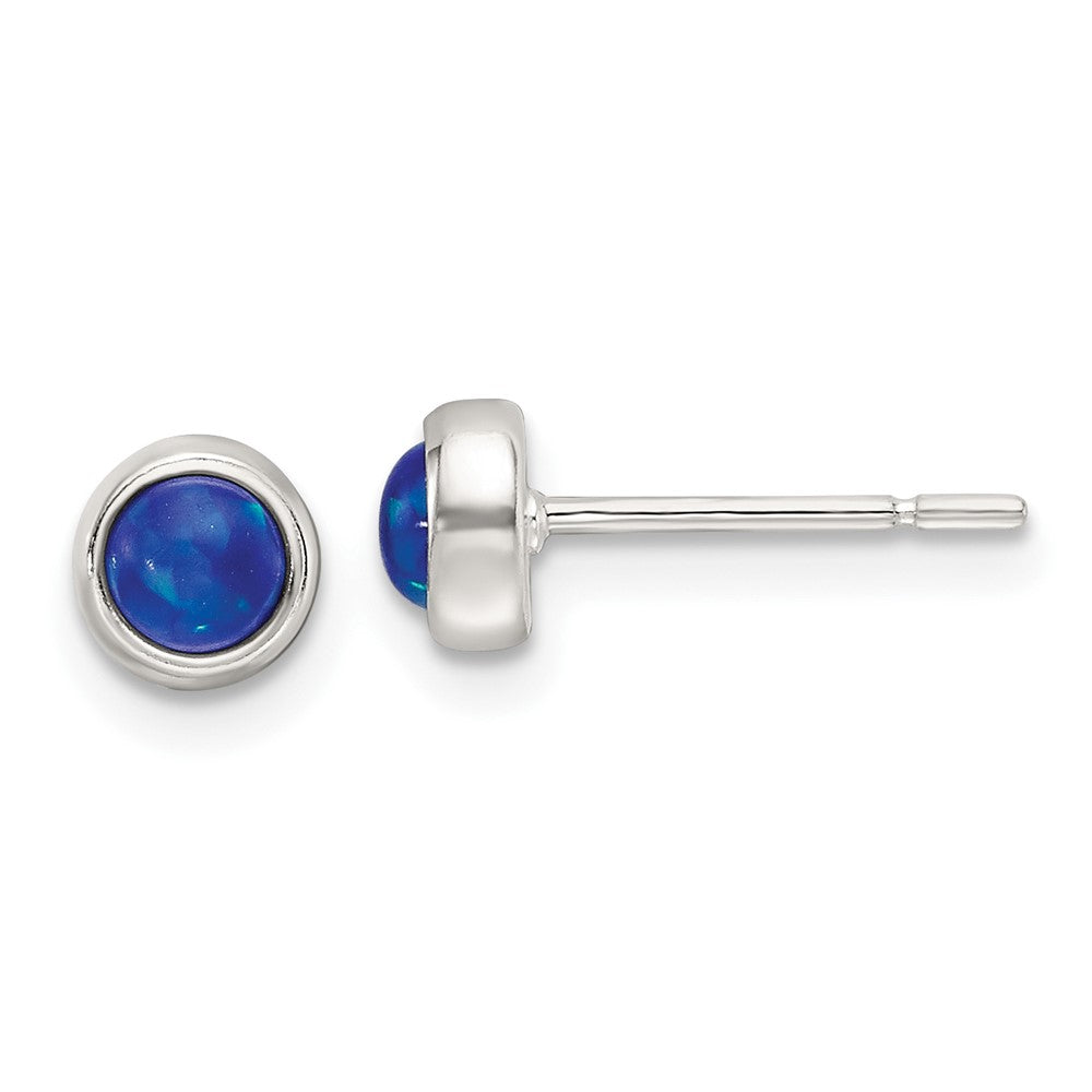 Sterling Silver Polished Blue Cabochon Opal Bezel Stud Earrings