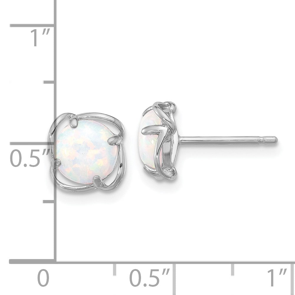 Rhodium-plated Sterling Silver Polished Lab Created Opal Post Earrings