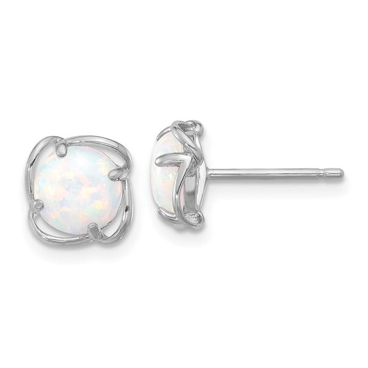 Rhodium-plated Sterling Silver Polished Lab Created Opal Post Earrings