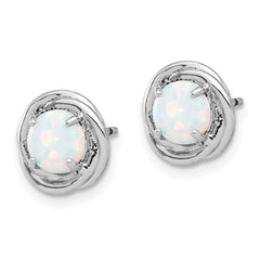 Rhodium-plated Sterling Silver Swirl Created Opal Post Earrings