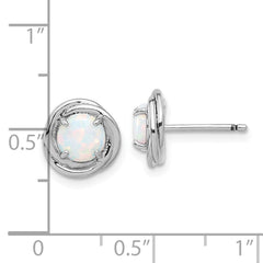 Rhodium-plated Sterling Silver Swirl Created Opal Post Earrings