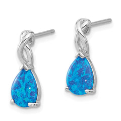 Rhodium-plated Sterling Silver Blue Created Opal Post Earrings