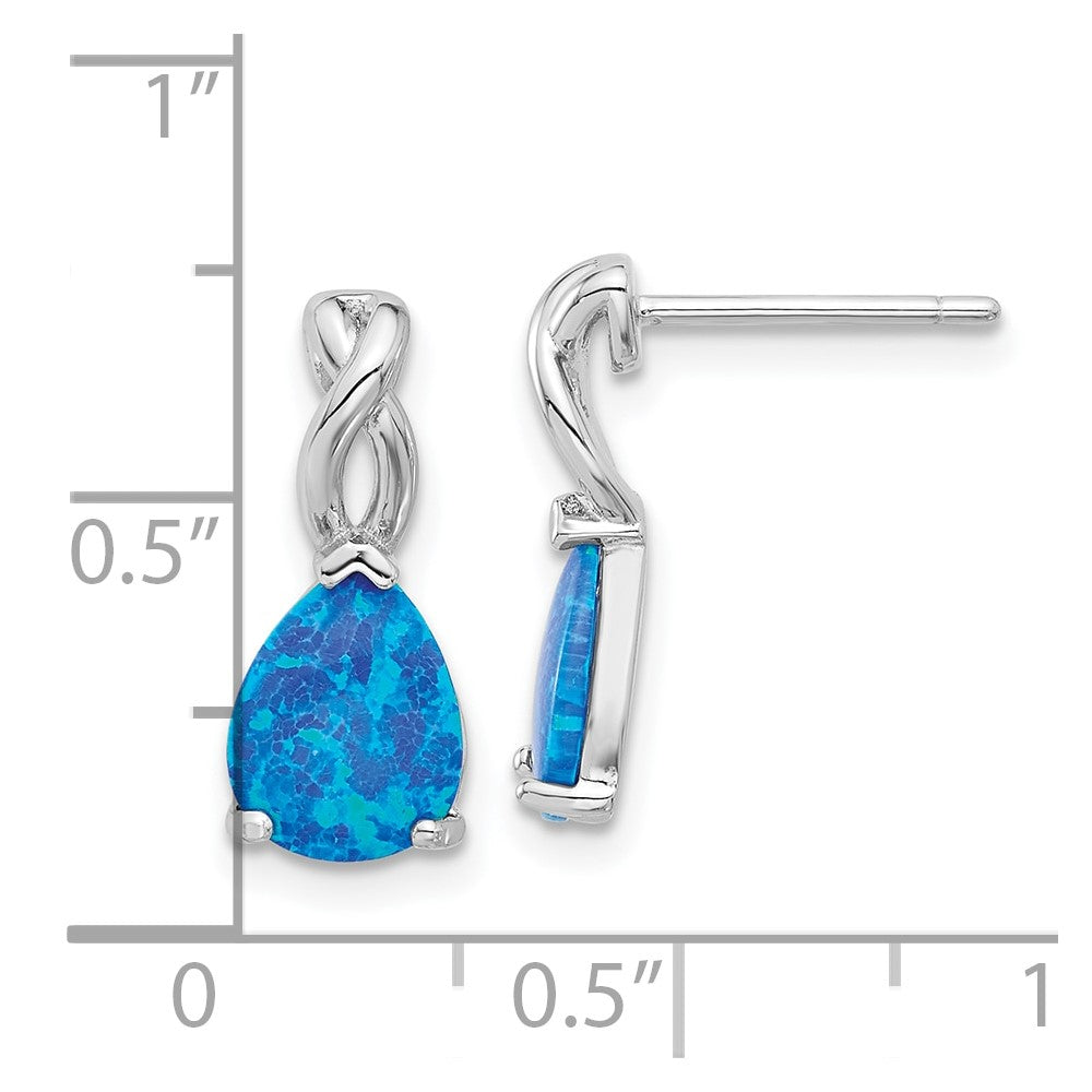 Rhodium-plated Sterling Silver Blue Created Opal Post Earrings